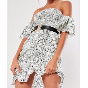 NWT Missguided Bardot Ruffle Hem Polka Dot Dress